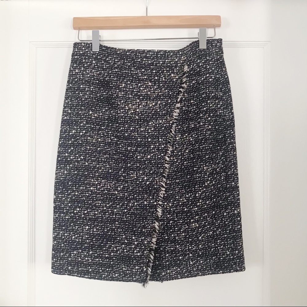J Crew Tweed Boucle Style Navy Black Metallic Silver Pencil Skirt 4